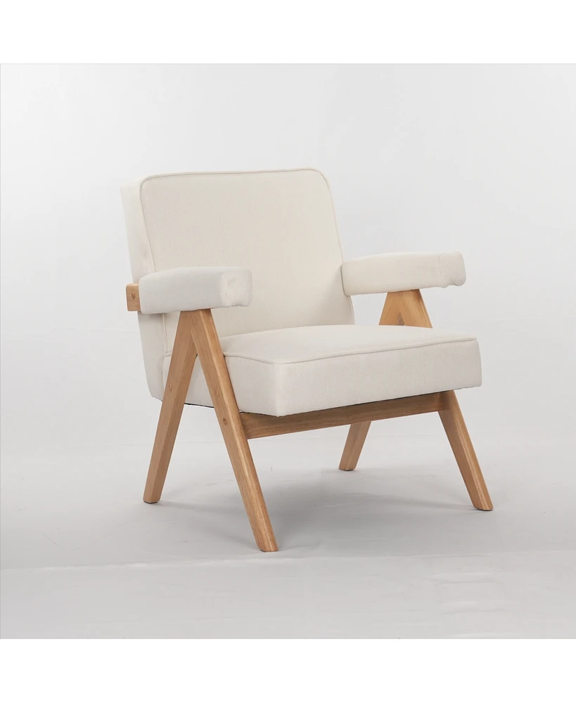 wooden leg leisure chair with handrails, cushions.uitable for living room, bedroom, study and other occasions