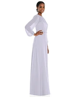 Dessy Collection Women's Strapless Chiffon Maxi Dress with Puff Sleeve Blouson Overlay