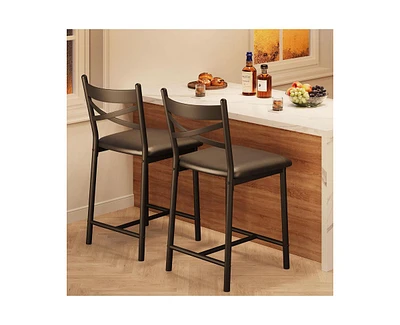 Bar Stools, Bar Chairs Set of 2, Modern Counter Bar Stools with Back & Footrest, Upholstered Island Chairs