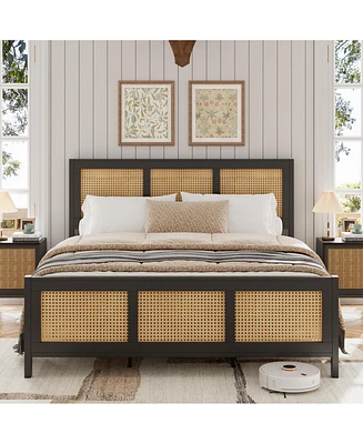 gaomon Queen Size Rattan Bed Frame with Headboard