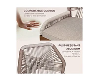 Woven Outdoor Counter Height Bar Stools Chairs Set of 2, Rattan Garden Counter Stools with Aluminum Frame, Modern Barstool with Backrest for Kitchen