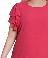 Ny Collection Plus Double Layer Flutter Sleeve Dress