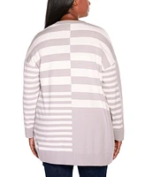 Belldini Plus Black Label Color Blocked Variegated-Stripe Cardigan Sweater