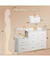 Wlive Dresser Tv Stand for Bedroom with Charging Station Wide Storage Chest of Drawers 8 Large Fabric and Open Shelves Organizer