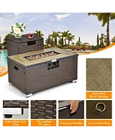 Skonyon 32 x 20 Inch Propane Rattan Fire Pit Table Set with Side Table Tank and Cover