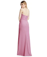 After Six Plus Strapless Pleated Faux Wrap Trumpet Gown with Front Slit
