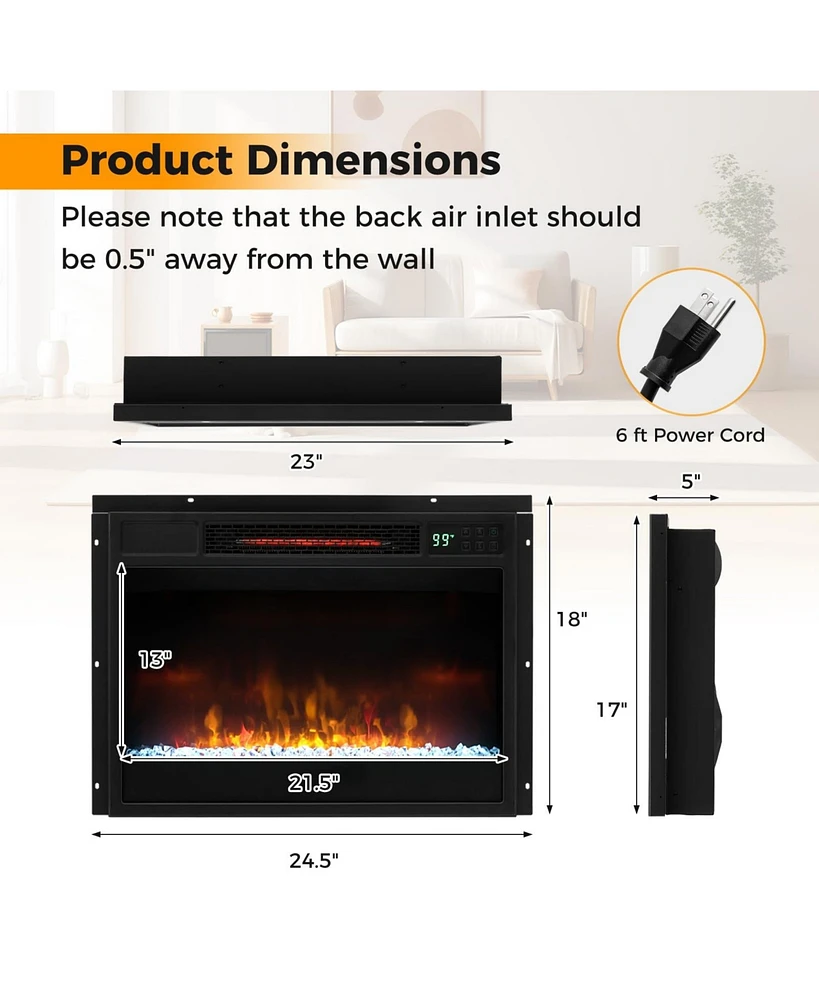 Sugift 23 Inch 1500W Recessed Electric Fireplace Insert with Remote Control