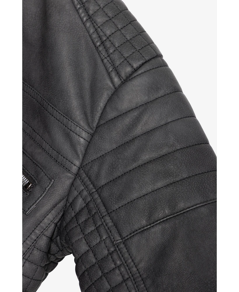Boy's Lined Moto Pu Leather Jacket With Removable Hood