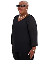 Kasper Women's V-Neck Raglan-Long-Sleeve Blouse Regular & Plus