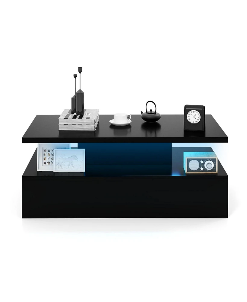 Gouun Modern 2-tier High Glossy Table with Adjustable Colors for Living Room