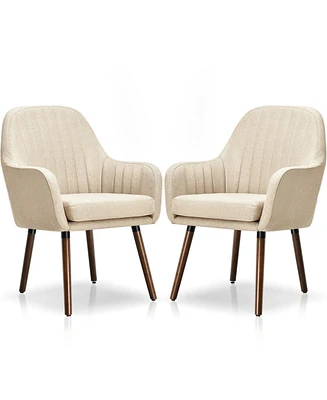 Gouun Set of 2 Fabric Upholstered Accent Chairs with Wooden Legs