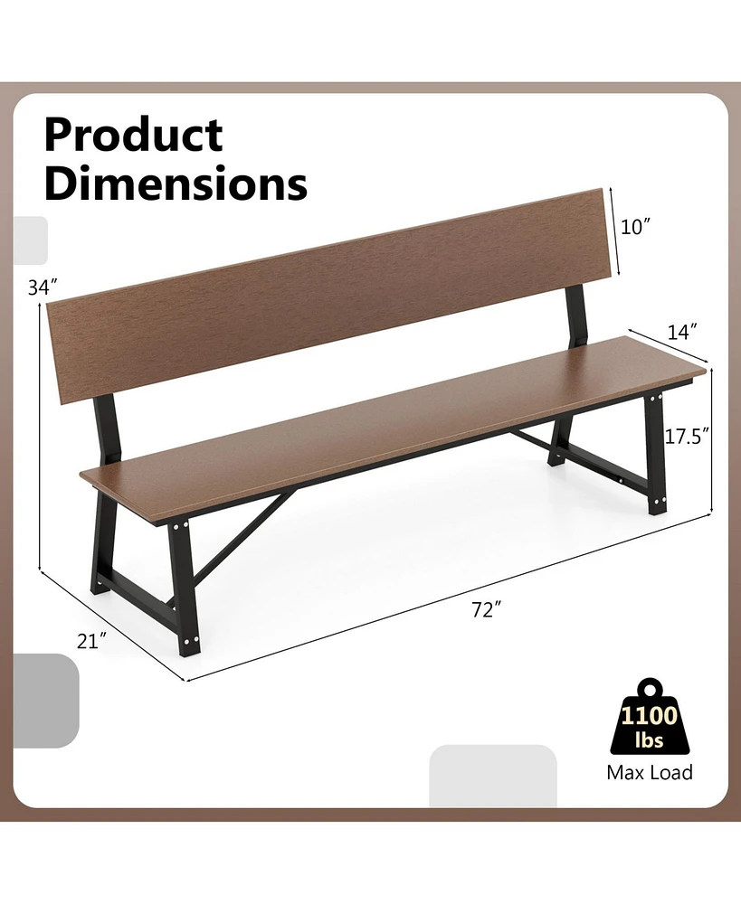 Gouun 72 Inch Extra Long Bench with All-Weather Hdpe Seat & Back for Yard Garden Porch