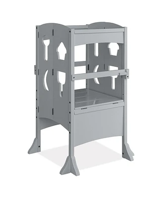 Gouun Boys Folding Wooden Step Stool with Lockable Safety Rail 3+