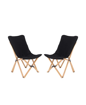 Gouun Set of 2 Bamboo Dorm Chair with Storage Pocket for Camping and Fishing
