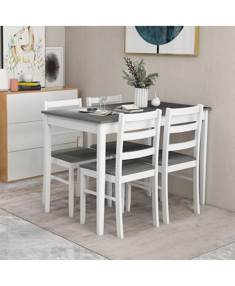 Gouun 5-Piece Wooden Dining Set with Rectangular Table and 4 Chairs