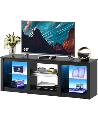 Wlive Tv Stand with Led Lights for Tvs up to 65 inch Entertainment Center with Glass Shelves Modern TV Console for Living Room Media Console with Stor