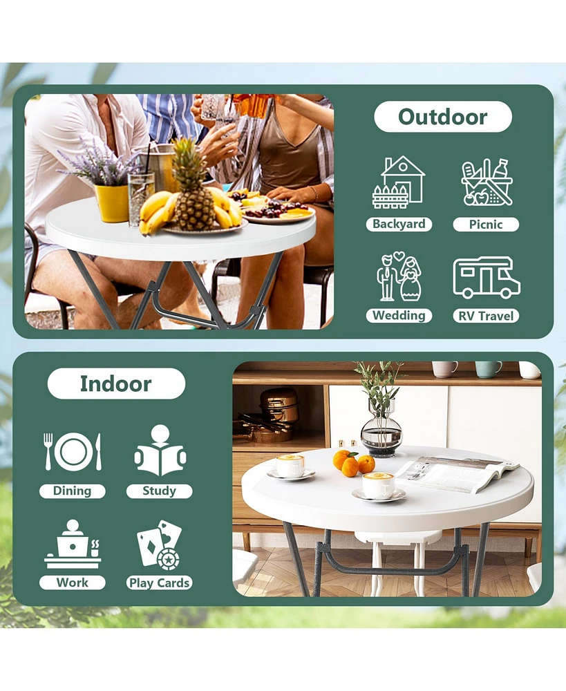 Gouun 32 Inch Round Folding Table with Thick Tabletop for Picnic