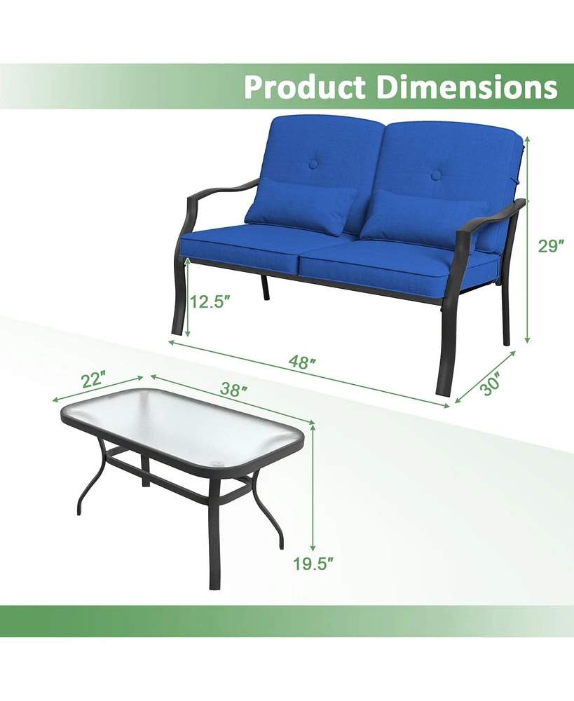 Gouun Outdoor Loveseat Chair Set with Table and Seat Back Cushions