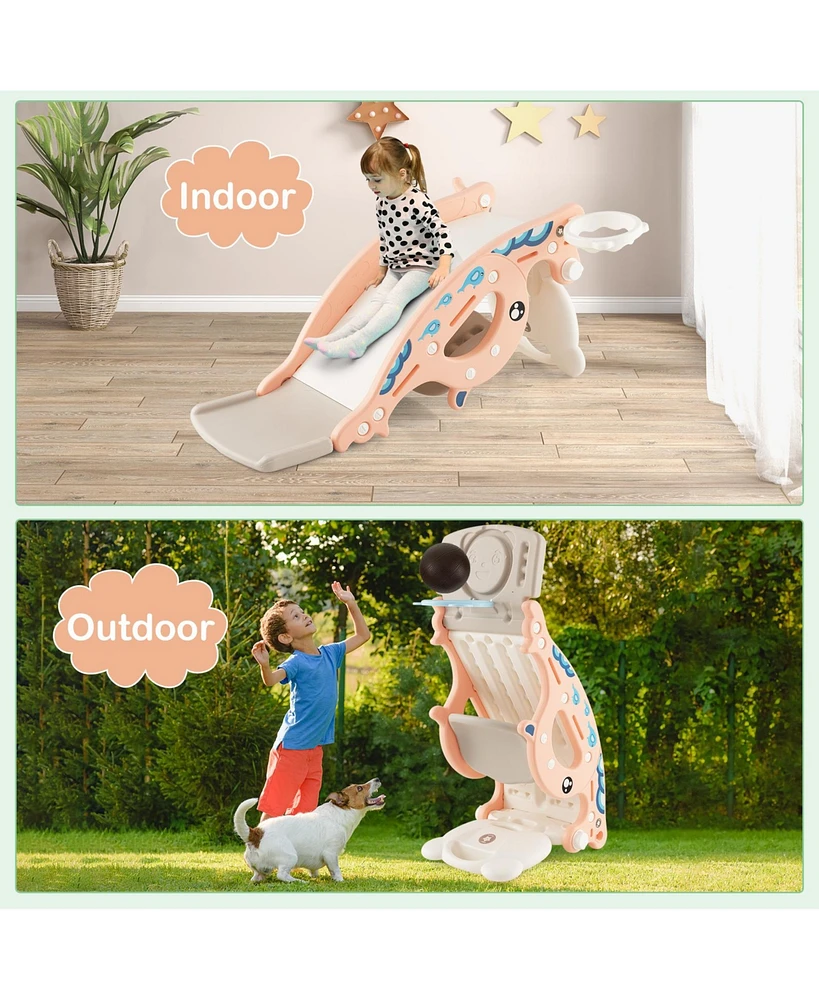 Gouun 4-in-1 Kids Slide Rocking Horse with Basketball and Ring Toss