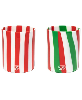 Rocks Glasses 12oz: 2 pk - Peppermint & Poinsettia