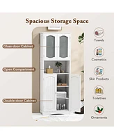 64.5" Tall Bathroom Cabinet with Tempered Glass Doors Adjustable Shelves