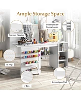Folding Sewing Table with Storage Shelves 2 Storage Bins & 18 Pegs Lockable Casters