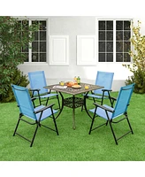 Patio 4pcs Folding Sling Back Chair Portable Armrests Metal Outdoor Dining