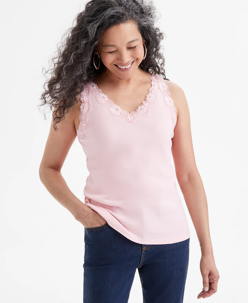 Style & Co Women's Lace-Trim Cotton Tank Top