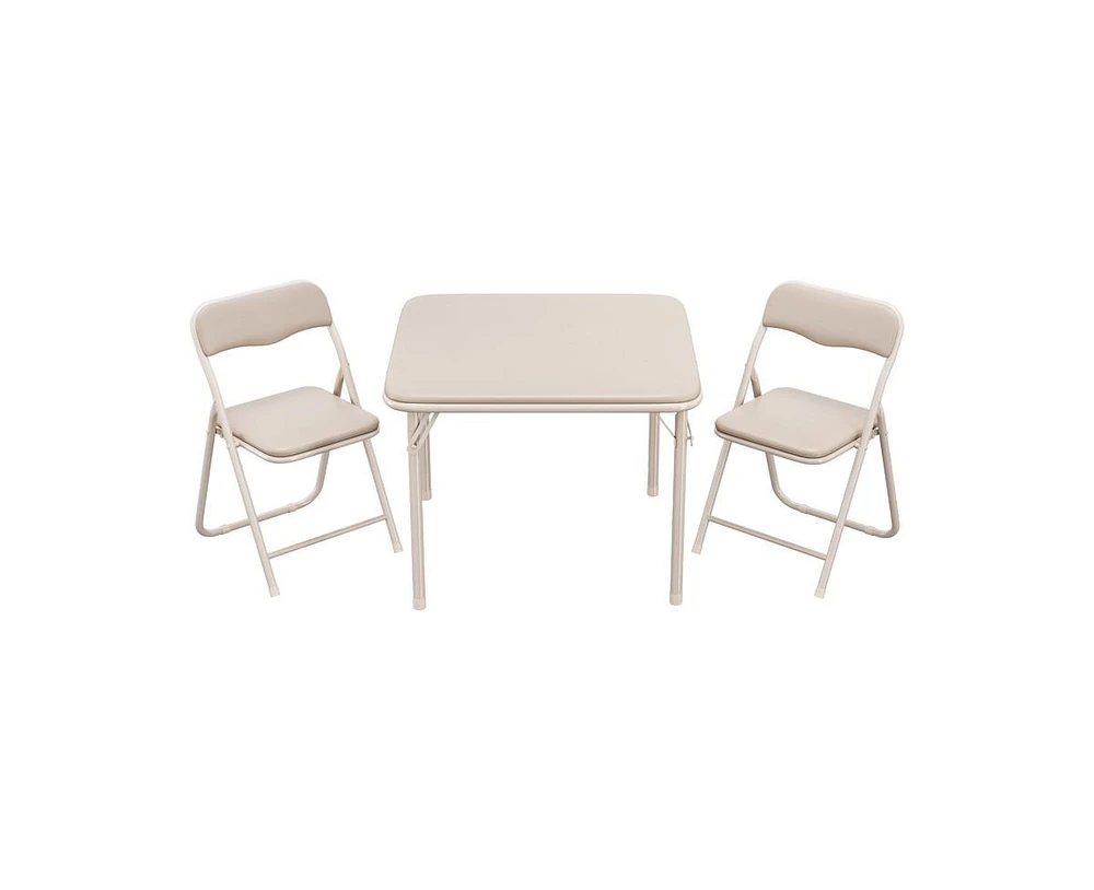 Boys and Girls Folding Table and Chairs Set of 3, Portable Table and Chair with Pu Soft Cushion, No Installation Required, Suitable for Eating