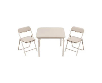 Boys and Girls Folding Table and Chairs Set of 3, Portable Table and Chair with Pu Soft Cushion, No Installation Required, Suitable for Eating