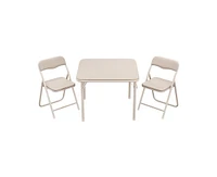 Boys and Girls Folding Table and Chairs Set of 3, Portable Table and Chair with Pu Soft Cushion, No Installation Required, Suitable for Eating
