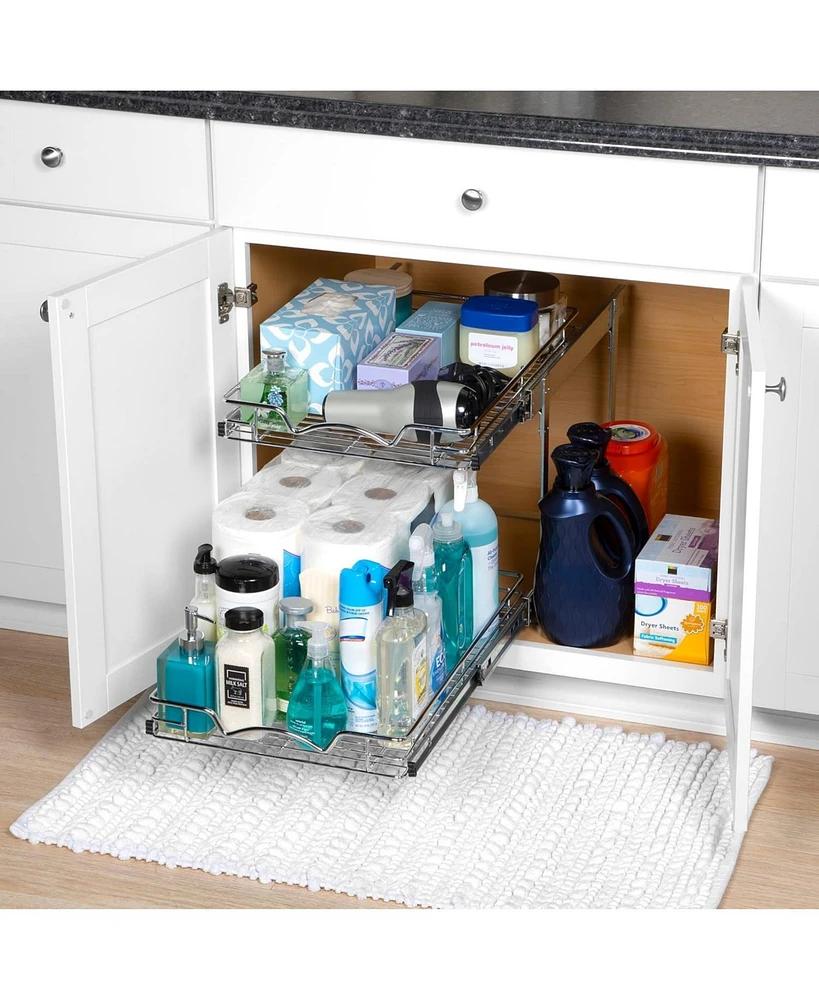 Florida Brands Pull Out Cabinet Organizer 2 Tier with Chrome Finish 15.5 x 21 In