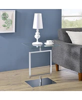 Kings Brand Furniture Side End Table with Metal Base and Tempered Glass Top