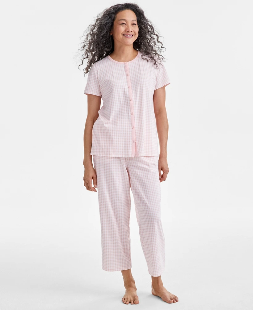 Charter Club Women's 2-Pc. Cotton Printed Cropped Pajamas Set, Created for Macy's
