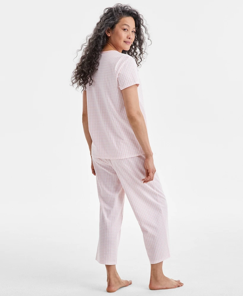 Charter Club Women's 2-Pc. Cotton Printed Cropped Pajamas Set, Created for Macy's