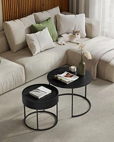 Set of 2 Round Nesting Coffee Tables with Hidden Storage and Removable Tray Tops