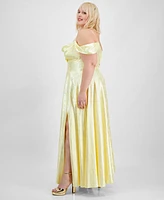 B Darlin Trendy Plus Size Off-The-Shoulder Satin Jacquard Gown