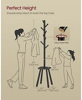 Freestanding Coat Tree with 8 Hooks and Storage Shelf for Entryway or Hallway