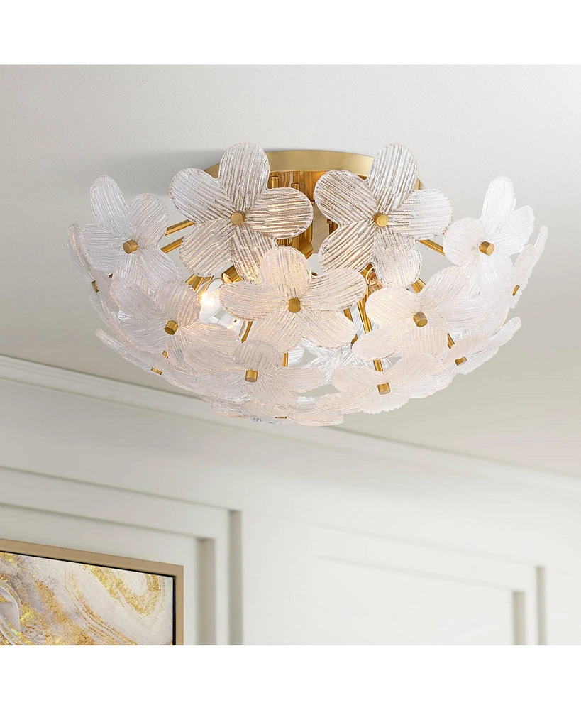 Filoli 20" Modern Semi Flush-Mount Ceiling Light Fixture Kitchen Foyer Hallway Flower Unique Gold Finish Glass Metal Bedroom Bathroom Entryway Li