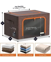 Sorbus 2 Pack Medium Foldable Storage Box - Metal Frame, Oxford Fabric, Large Window & Handles Organization for Bedroom, Linens Clothes (Teal)