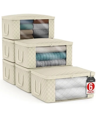 Sorbus 6 Pack Medium Foldable Clothes Storage Bags with Clear Window, Zipper Lid and Carry Handles - for Organizing Bedroom, Closet