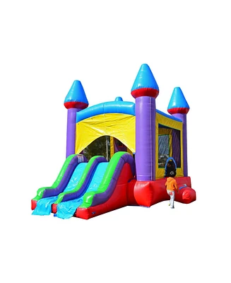 HeroKiddo Jelly Bean Castle Commercial Grade Inflatable Bounce House with Dual Lane Water Slide Combo (No Blower Included)
