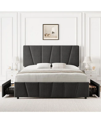 gaomon Full Size Bed Frame with Adjustable Headboard and 4 Storage Drawers