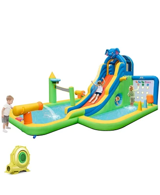 Inflatable Water Slide Giant Water Park for Kids Backyard Fun with 735W Blower