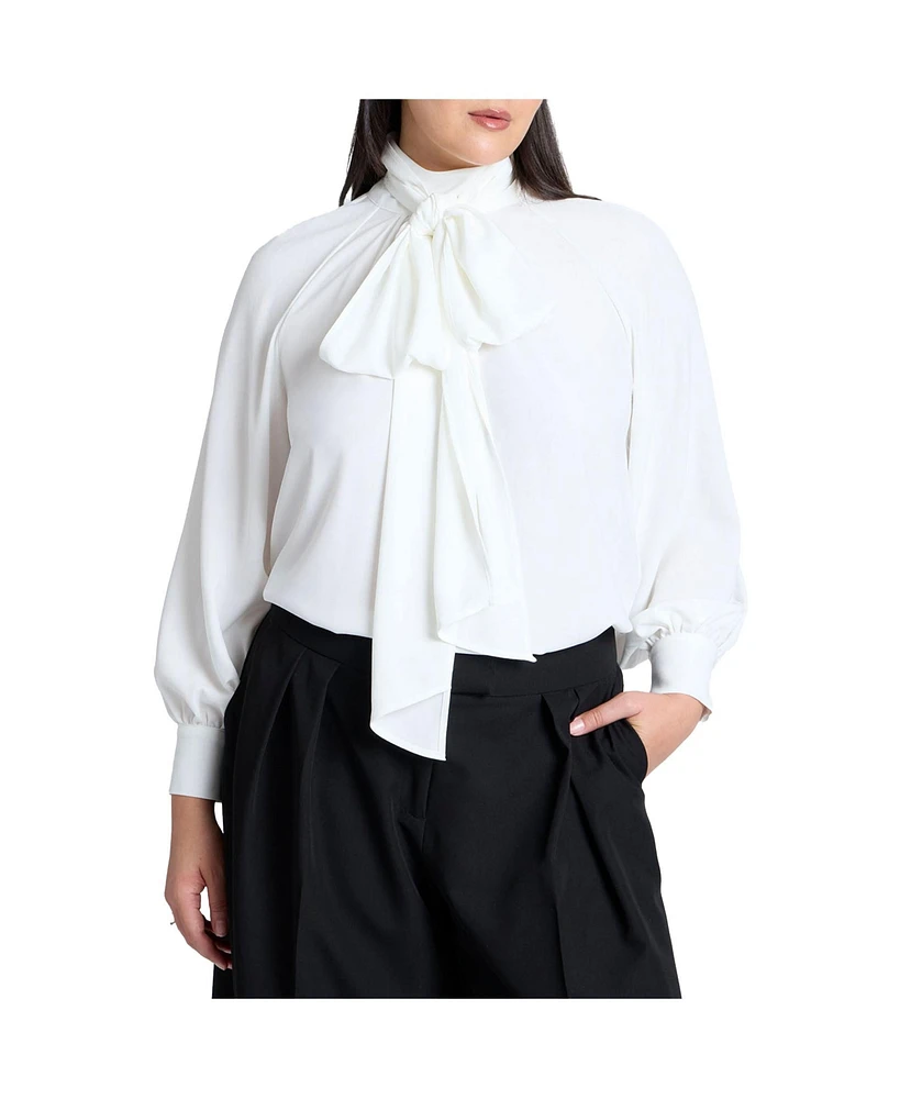 Eloquii Women's Dramatic Neck-Tie Blouse