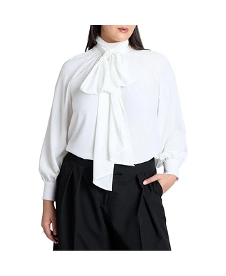 Eloquii Women's Dramatic Neck-Tie Blouse