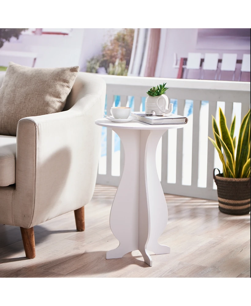 Kings Brand Furniture - Carver Side End Table Plant Stand for Living Room, Bedroom, White