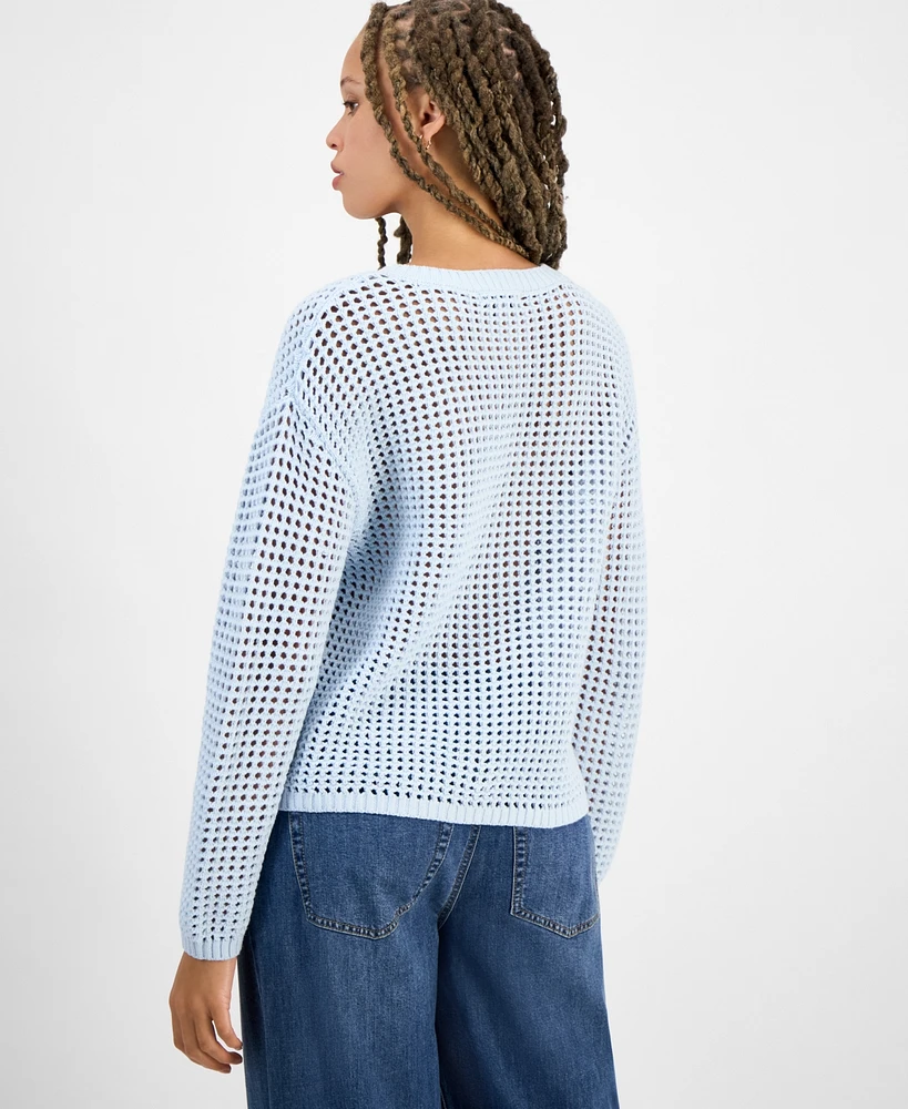 Hooked Up by Iot Juniors' Open-Stitch Sweater
