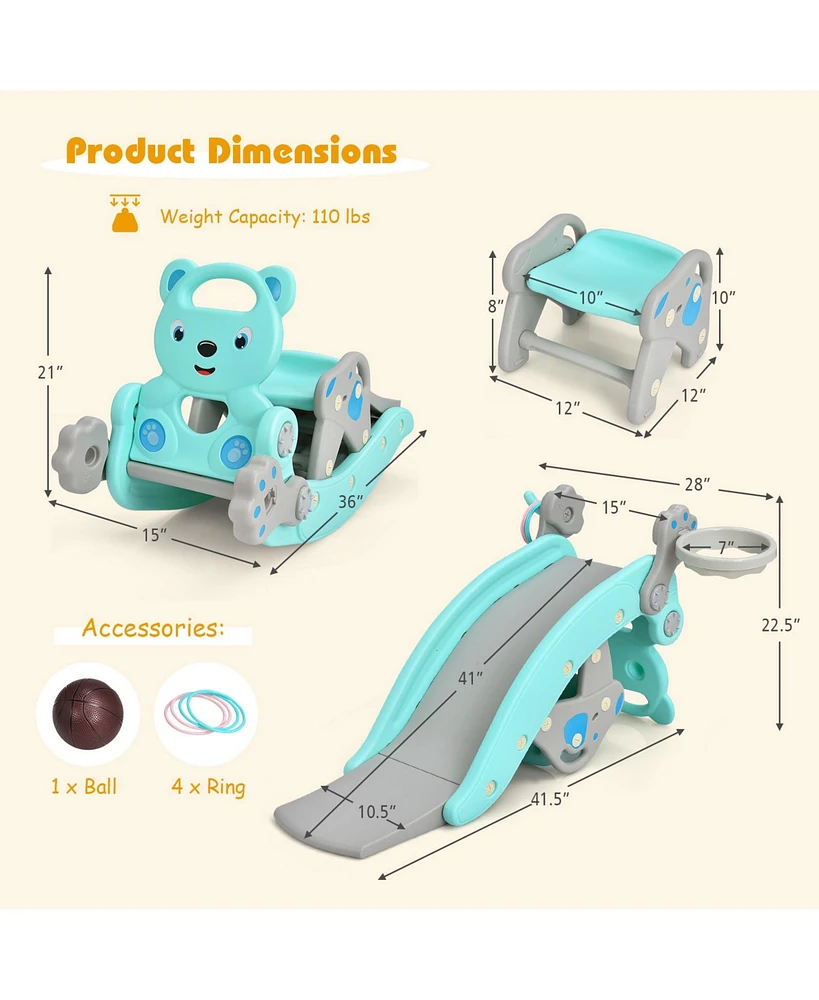Gouun 4-in-1 Toddler Slide and Rocking Horse Playset with Basketball Hoop