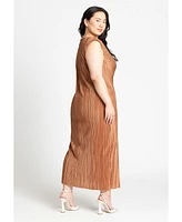 Eloquii Women's Plus Size Plisse Short Sleeve Midi Dress